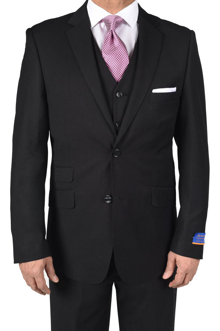 Berragamo Lazio Solid Black 2-Button Notch Slim Fit Suit