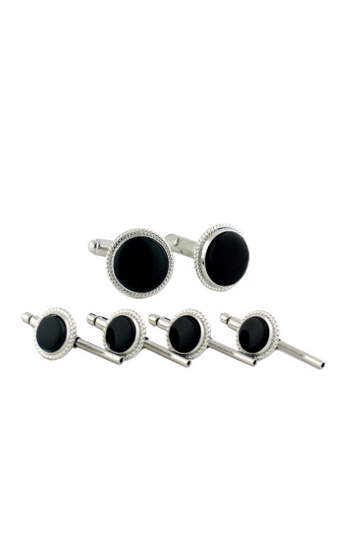 David Donahue Sterling Silver Onyx Studs & Cufflinks Set